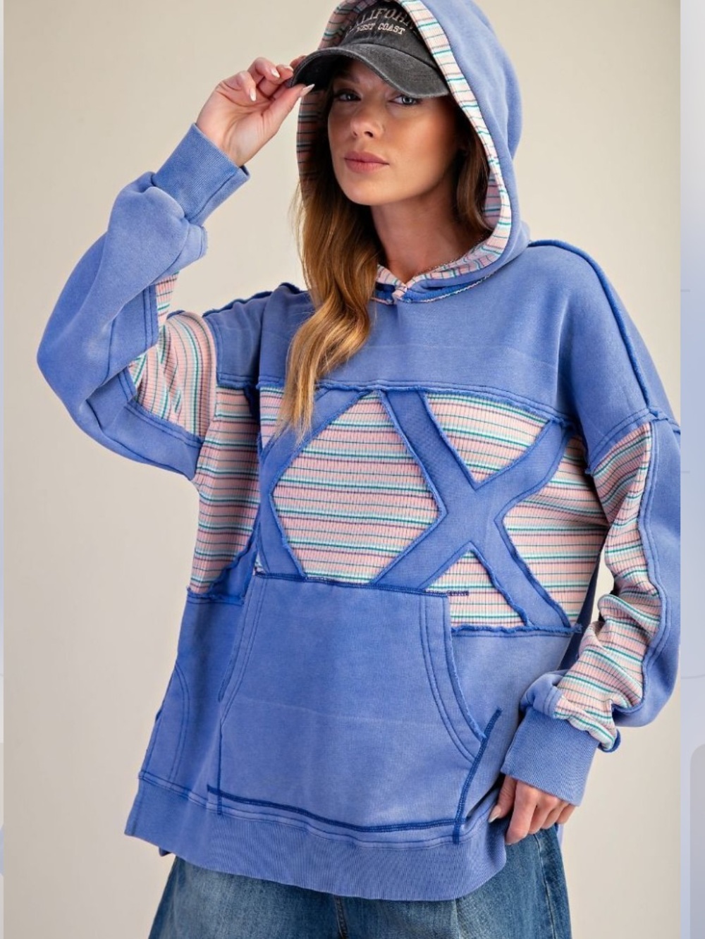 Easel Mineral Washed Patchwork Hoodie NWT